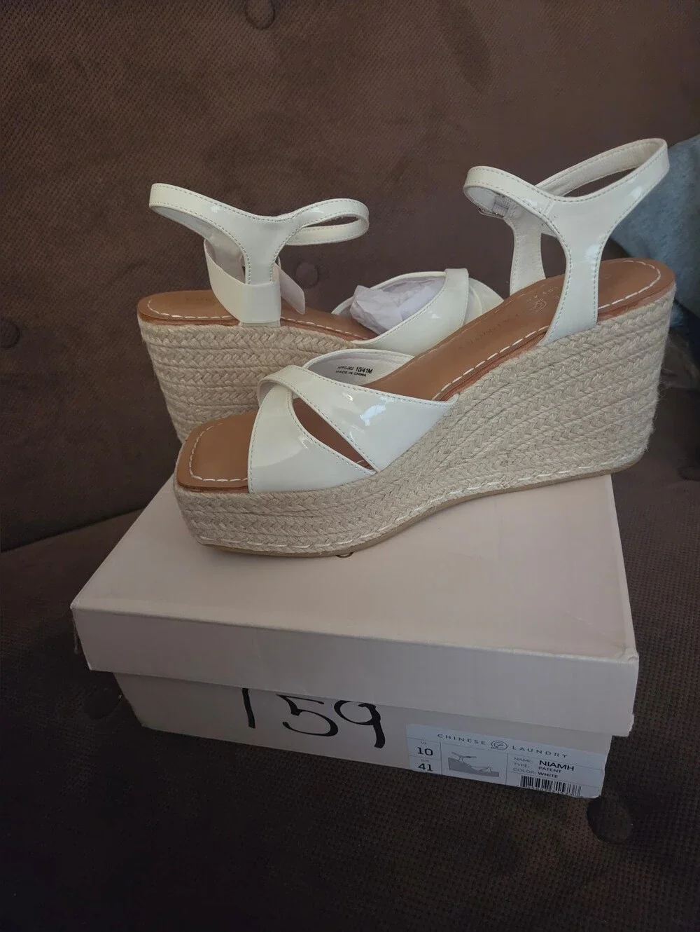 Chinese Laundry White Espadrille Wedge Sandals with Ankle Strap